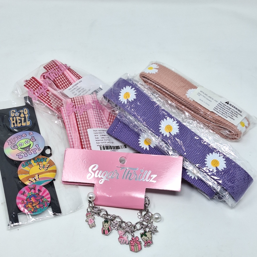 Dolls Kill Sugar Thrillz Bundle- Christmas Bracelet Pins Shoe Laces Daisy Belts